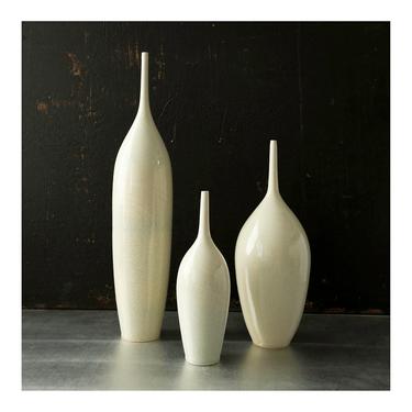 Ships Now-  set of 3 stoneware bottle vase in crackle gloss glaze by Sara Paloma Pottery 