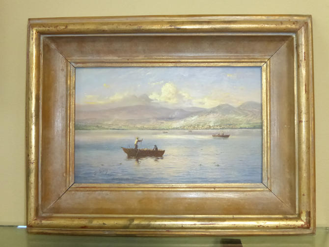 Beautiful Signed 2002 Fishing Scene Oil on Canvas Picture by Alfredo Gomez 
