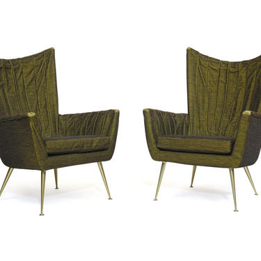 Pair of 1950's Italian Lounge Chairs in Original Horsehair Fabric