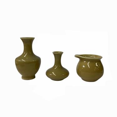 3 x Chinese Clay Ceramic Khaki Color Wu Celadon Small Vase Set ws1523E 