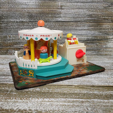 Vintage Fisher Price 1972 Merry Go Round #111, WORKS, Vintage Wind Up Toys, Music Box The Skaters Waltz, Wooden Little People, Vintage Toys 