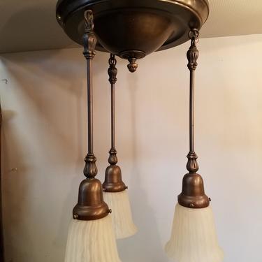 Antique Lighting Company Brass Triple Pendant Shower Shade Ceiling Light Fixture