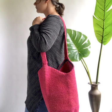 Vintage 90's Pink Crochet Bucket Bag / Bucket Purse 