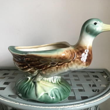 Vintage Mallard Duck Ceramic Planter 