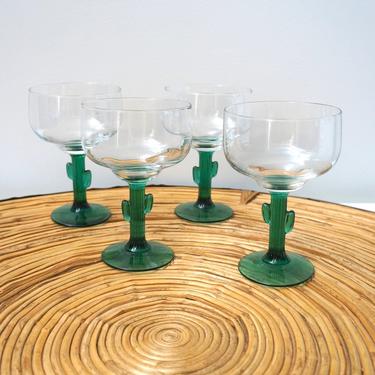 Vintage CACTUS Boho Style Margarita COCKTAIL GLASSES Set of 4 