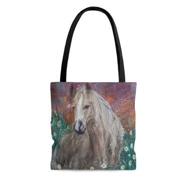 Horse Print AOP Tote Bag ~ Animal Print Tote Bag ~ Wearable Art ~ Original Art ~Horses ~Western ~ Beach Bag 