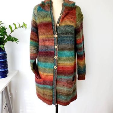 Handmade Hooded Knit Sweater Coat / Lg-XL 