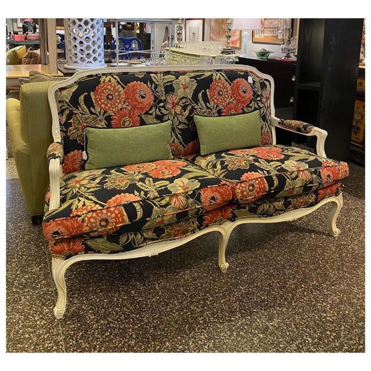 Fabulous fancy floral loveseat 64” long / 28” deep / 38” height -back / 19.5” height -seat / 24” height -arms 