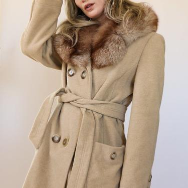 70's Fox Fur Collared Caramel Wool Jacket Size M