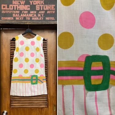 Vintage 1960s Trompe L’oeil Mod Polka Dot Belt Design Mini Dress, Vintage 1960’s Dress, Mod Dress, Go Go Dress, Trompe L’oeil, Polka Dots 