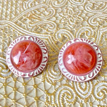 Vintage Earrings, Carved Lucite, Swirled Design, Domed, Pierced Studs 