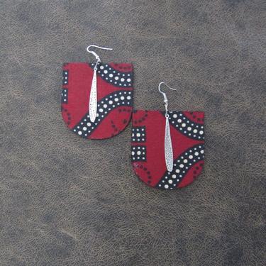 African print earrings, Ankara and wooden earrings, bold statement earrings, Afrocentric earrings, exotic earrings, red batik earrings 8 