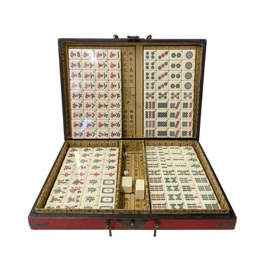 Chinese Handmade Red Vinyl Box Regular Size Mahjong Tiles Game Set ws1498E 