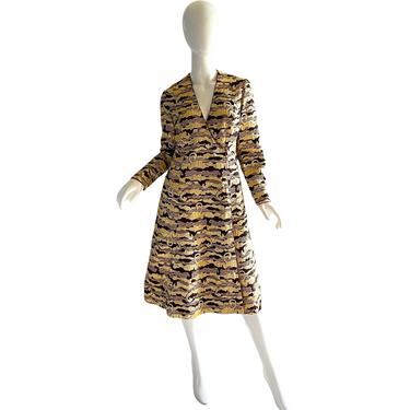 60s Richard Tam Brocade Dress / Vintage Metallic Gold Lame Dress / 1960s Mod Jon Mandl Tapestry Dress Medium 