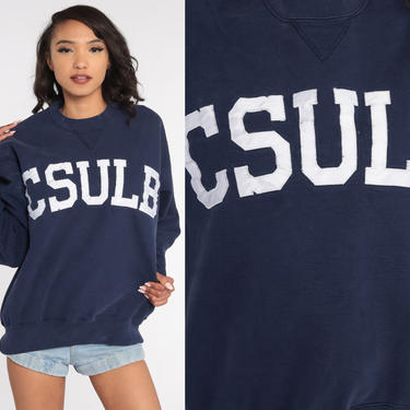 CSULB Sweatshirt California State University Long Beach Sweatshirt 90s Shirt Graphic College Shirt Vintage Navy Blue Medium Large 