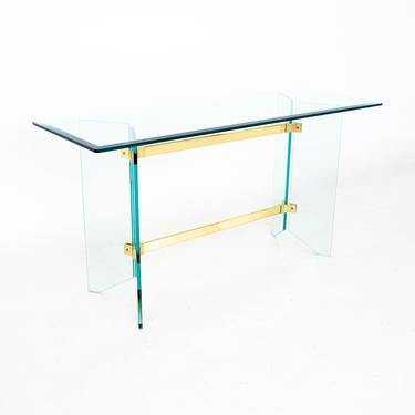 Pace Mid Century Brass and Glass Foyer Entry Console Table - mcm 