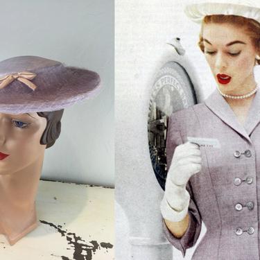 The Results Were Not Correct - Vintage 1950s Lavender Lilac Simulated Straw Upturn Dish Hat w/Netting 