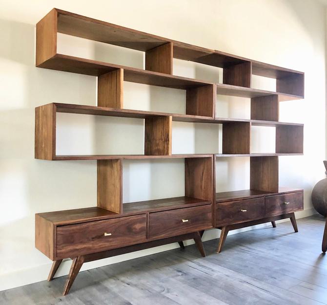 96 Staggered Bookcase Wall Unit From, Modern Bookcase Wall Unit