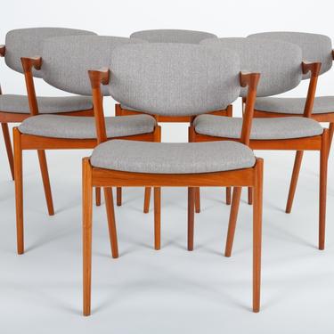 Set of Six Model 42 Teak Dining Chairs by Kai Kristiansen for Schou Andersen