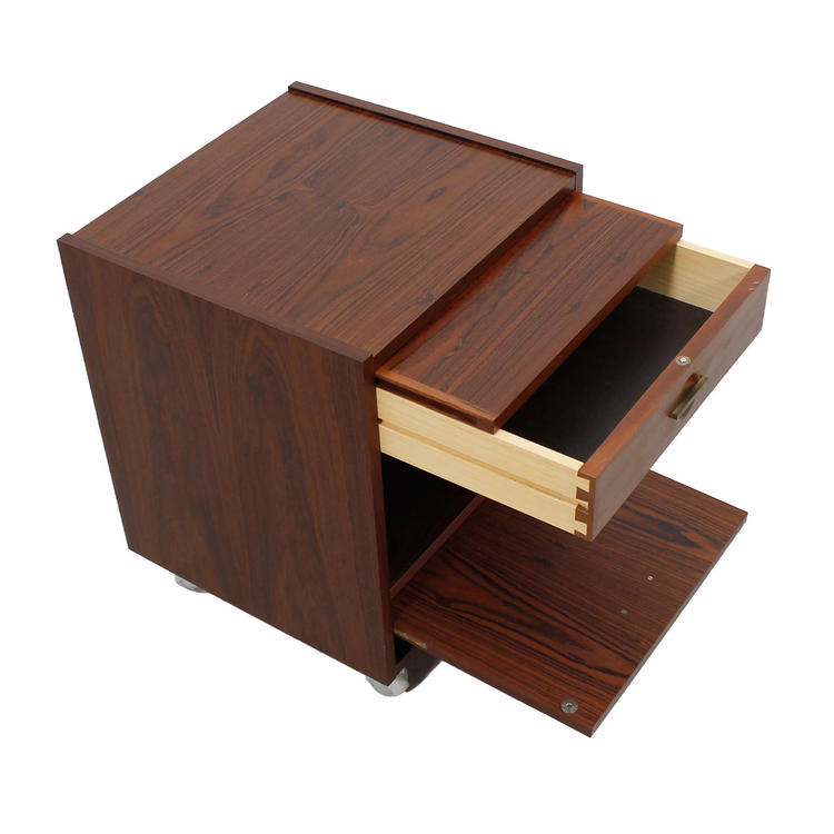 Pair of Danish Modern Rosewood Rolling Nightstands / Chests