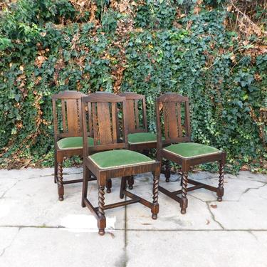 Early 1900's European Style Oak Barley Twist Chairs (set of 4)