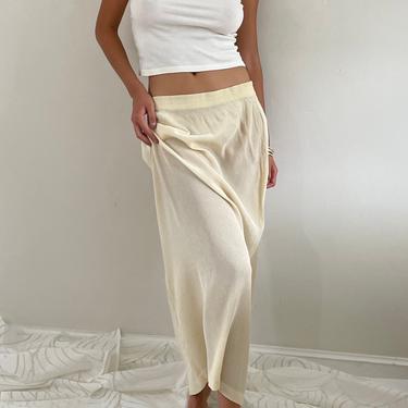 90s silk gauzy skirt  / vintage ivory sheer silk gauze crinkle maxi elastic waist skirt | M L 