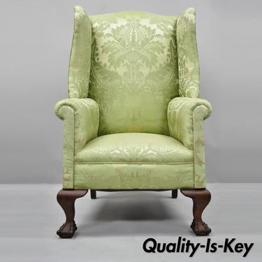 19th Century Georgian Chippendale Style Mahogany Ball &amp; Claw Wingback Chair