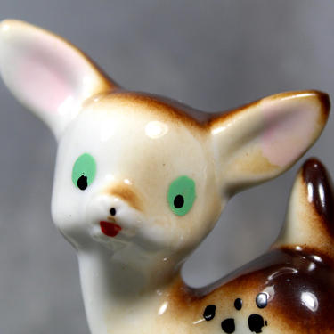 Small Reindeer Figurine - Sweet Young Deer Ceramic - Bambi-like Figurine - Green Eyed Deer | FREE SHIPPING 