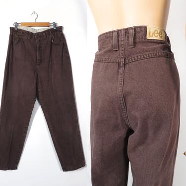 Vintage 90s Lee High Waist Mocha Brown Tapered Leg Mom Jeans Made In USA Size 14 P L 