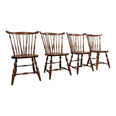 Set of 4 Pennsylvania House Cherry Windsor Brace-Back Dining Chairs 