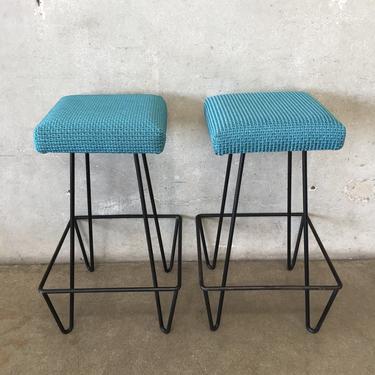 Pair of Blue Frederick Weinberg Hairpin Stools