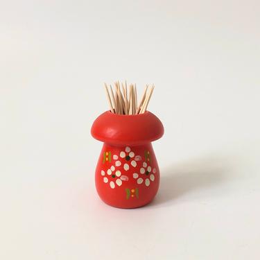 Vintage Wood Mushroom Toothpick Holder 