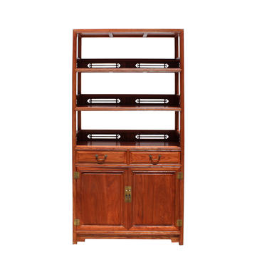Chinese Huali Rosewood Brown 3 Shelves bookcase Display Cabinet cs5716E 