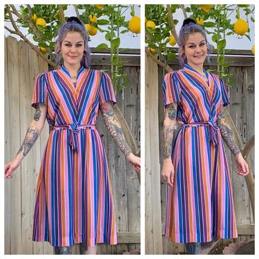 Vintage 1980’s Colorful Purple Stripe Dress 