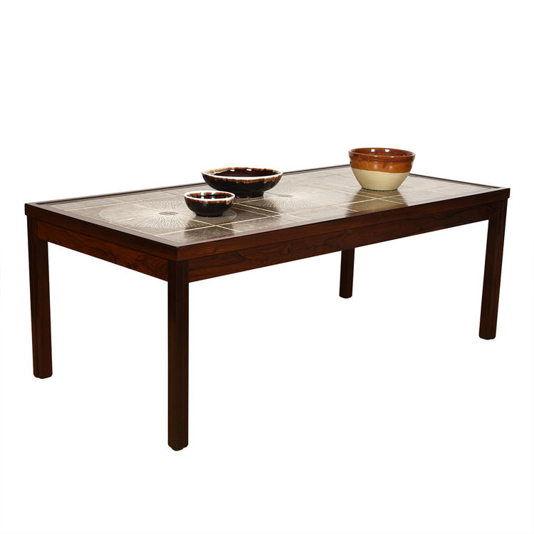 Scandinavian Modern Rosewood Tile Top Coffee Table