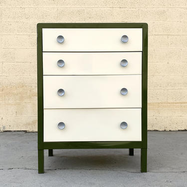 1950s Norman Bel Geddes Dresser by Simmons, Refinished in Army and Pearl