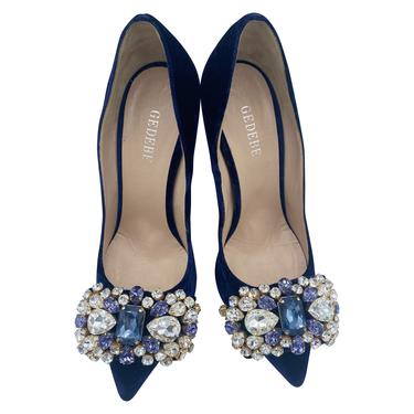 Gedebe Contemporary Blue Velvet Pumps With Massive Rhinestone Detail