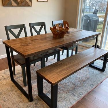 Rustic Dining Table with Bench -  Wood Dining Set 
