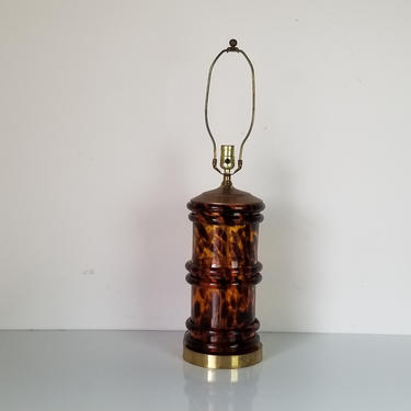 Vintage Faux Tortoise Shell Glass Table Lamp 