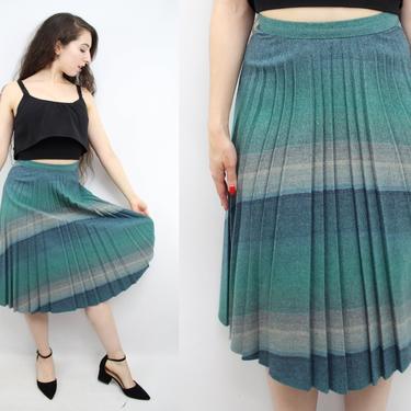 SALE Vintage 70's 80's Blue Ombre Wool Acrylic High Waisted Skirt / 1980's Blue Green Fall / Twin Peaks Audrey Horne Skirt / Women's Size XS by Ru