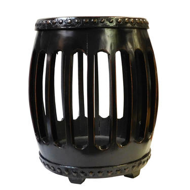 Chinese Oriental Black Round Barrel Wood Stool cs1803E 