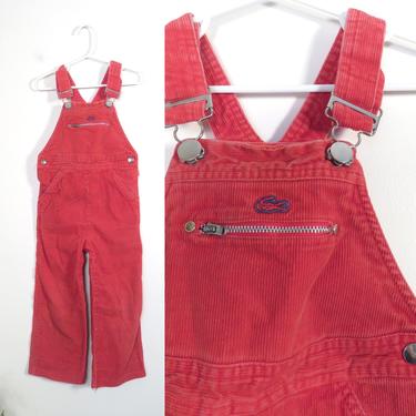 Vintage 70s Kids Izod Lacoste Red Corduroy Overalls Size 4T 