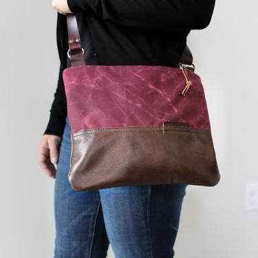 Waxed Canvas and Leather Zip-Top Day Bag Berry