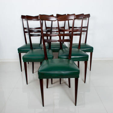 Mid-century Italian Green Dining Chairs Set of 6, after ICO PARISI 