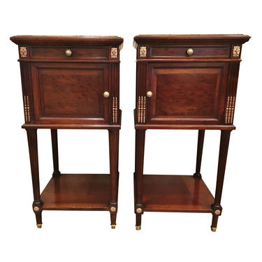 Pair French Louis XVI mahogany nightstands with marble top.  c. 1890  origin &#39; France&#39; 