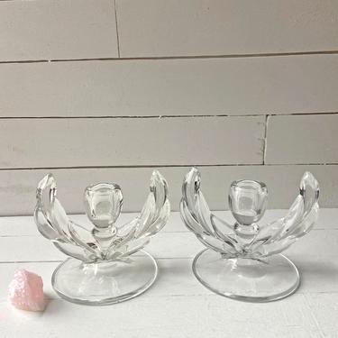 Vintage Indiana Glass Willow Candlesticks, Pair // Winged Candlestick Holder, Moon Goddess Candlestick Holder // Perfect Gift 