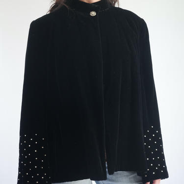 Black Velvet Coat with Rhinestone Sleeves fit M - XL 
