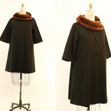 1960s LILLI ANN coat | vintage swing mink collar | large 