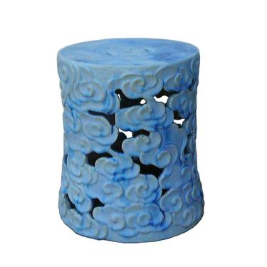 Ceramic Clay Light Blue Glaze Round Scroll Pattern Garden Stool cs456-5E 