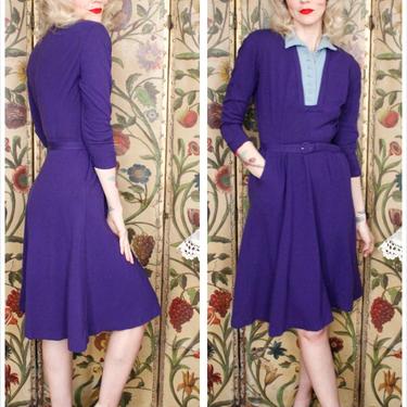 1950s Dress // Two Tone Nelly Don Wool Dress // vintage 50s dress 